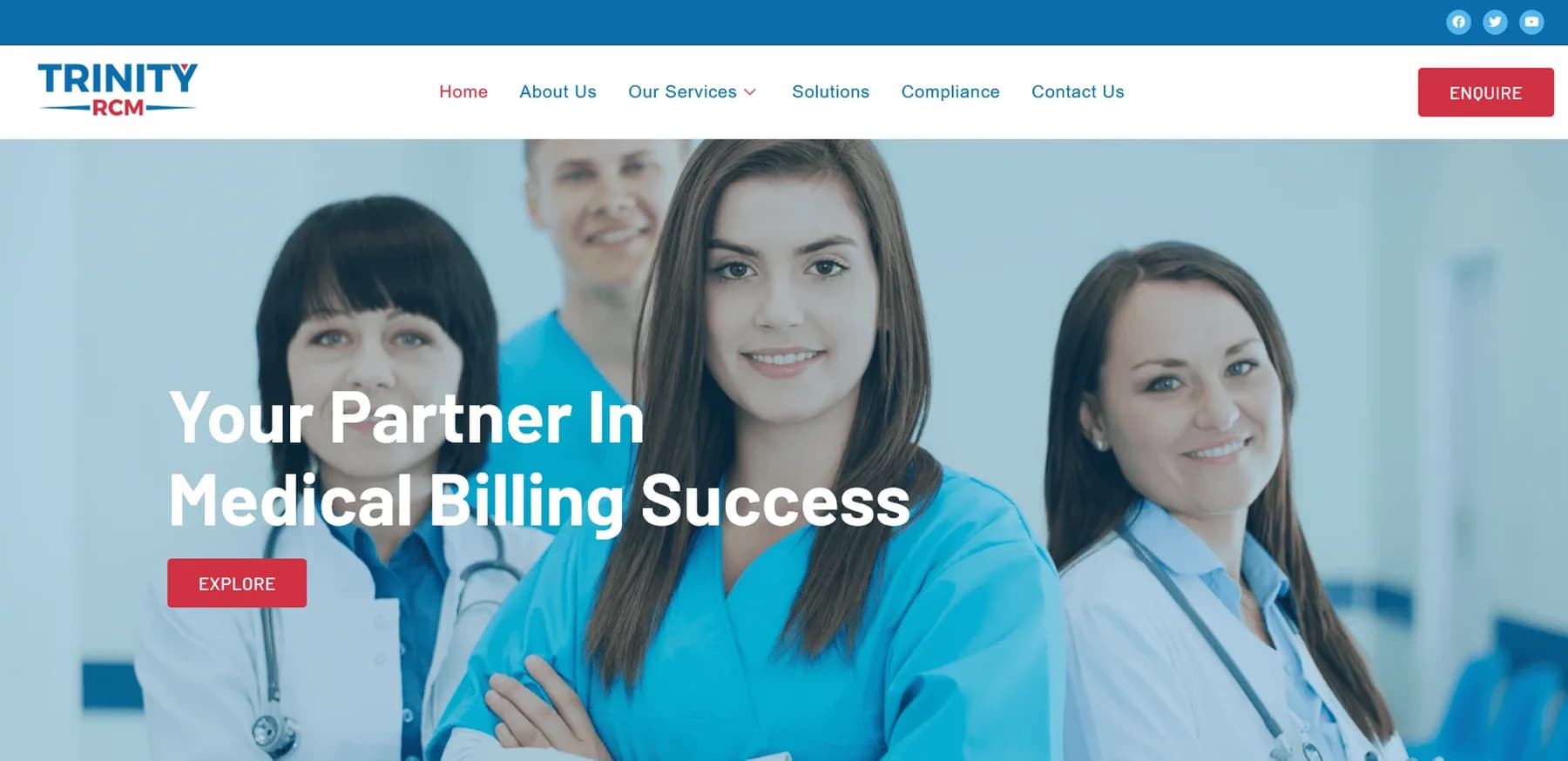 Trinity RCM Solutions website homepage design shown in a desktop browser