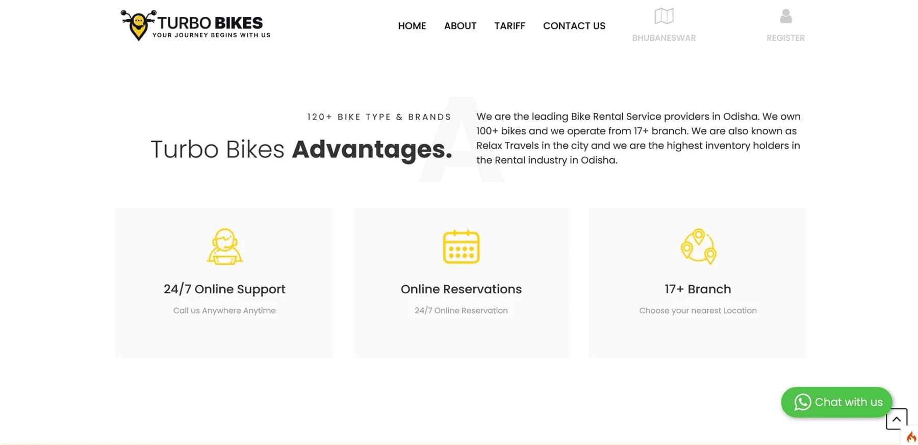 Turbo Bike Rental responsive website design screen 1