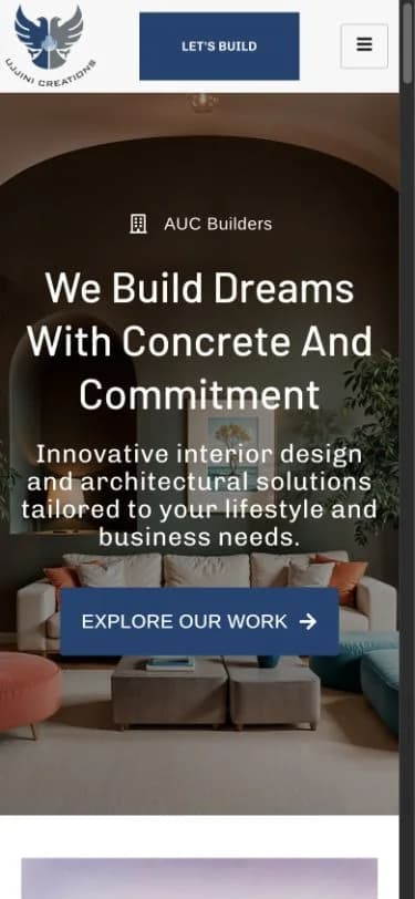 Ujjini Creations website shown at mobile viewport