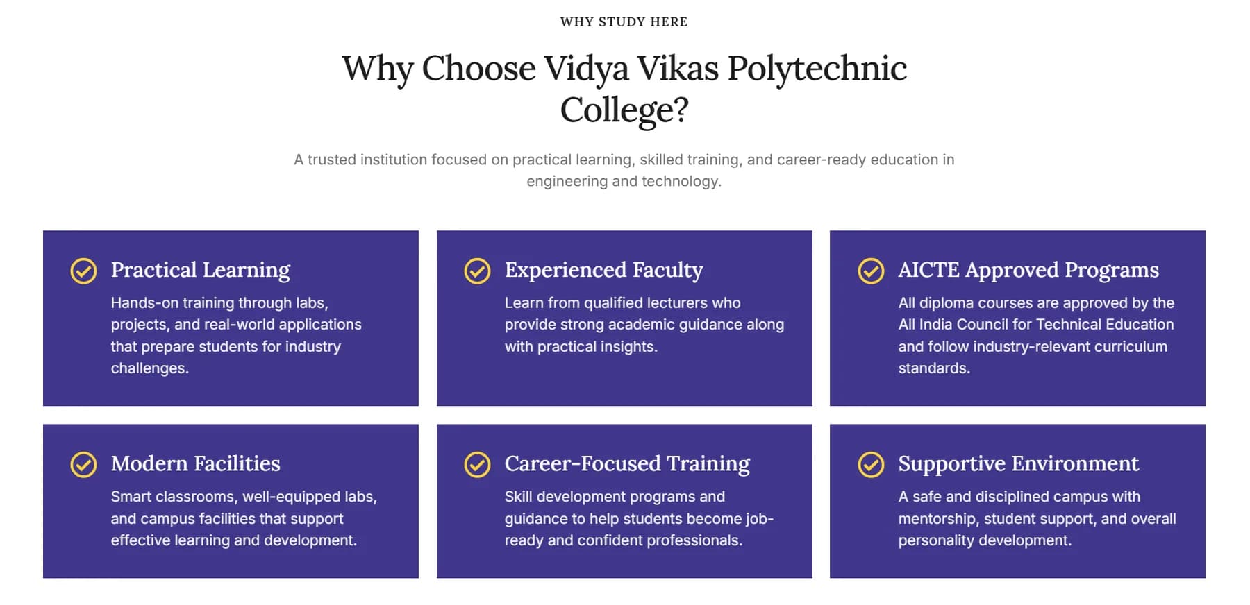 Vidya Vikas Polytechnic responsive website design screen 2