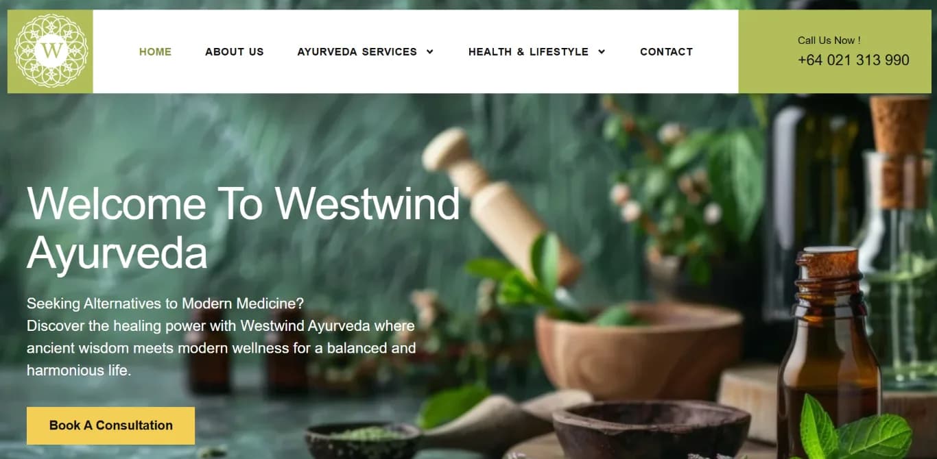 Westwind Ayurveda New Zealand responsive website design screen 2