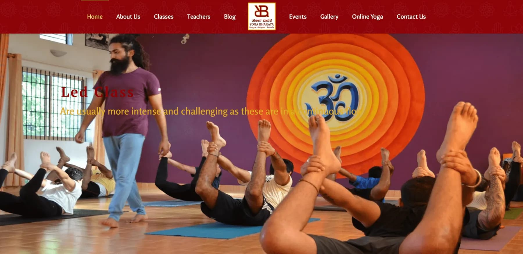 Yoga Bharata website homepage design shown in a desktop browser