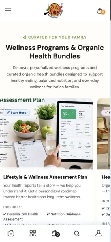 Zesty Vibe website shown at mobile viewport